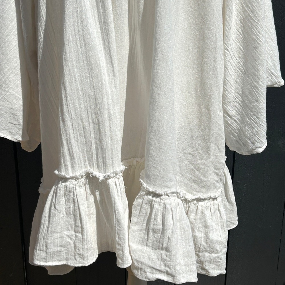 Free People Giving Us Sass Boho Crochet Dress M Cottage Oversize Mini Romantic - Picture 4 of 11